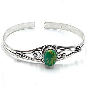 Green Copper Turquoise Bangle, 925 Silver Bangle, Best Friend Gift, Handmade Turquoise Jewelry, Double Stone Bangle, Dainty Necklace, Gift