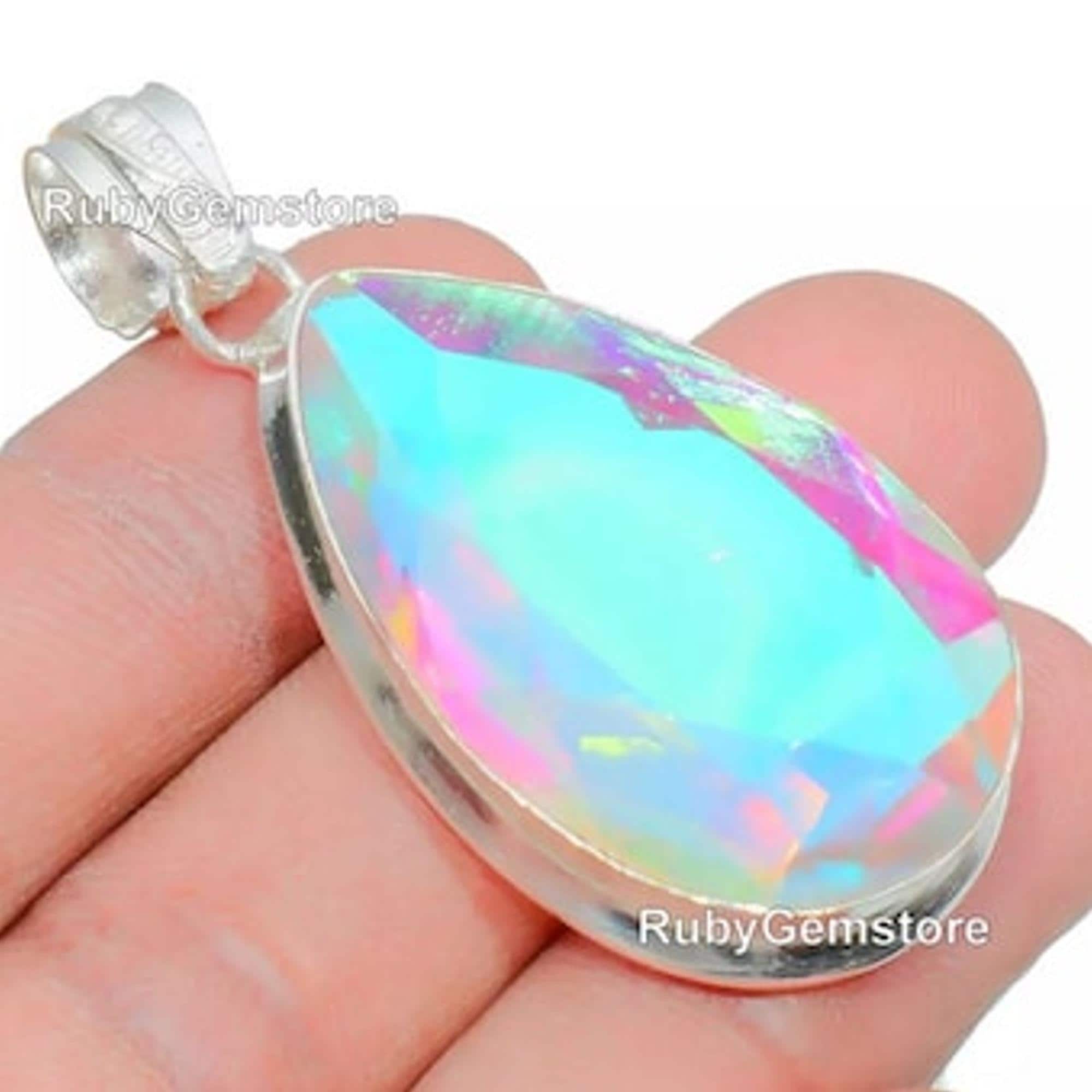 Oval Cut Green Topaz Silver Pendant Necklace - Lab-Created Gemstone, Gift Ready