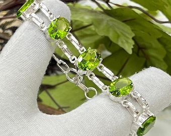 Multi Gemstone Bracelet 925 Sterling Silver, Peridot Citrine Onyx Topaz Sapphire Garnet Amethyst Emerald Opal Link Bracelet Gift for Her