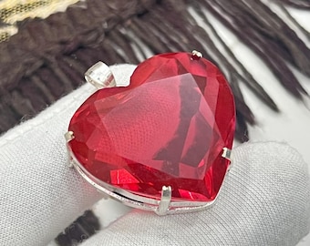 Faceted Red Tourmaline Heart Pendant – 925 Sterling Silver Necklace, Natural Red Gemstone Prong Set Jewelry, Gift for Her, Handmade Pendant