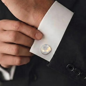 Rainbow Milky Opal Cufflinks for Men, 925 Sterling Silver Opal Cufflinks, Wedding Groom Gift, October Birthstone, Gift for Husband
