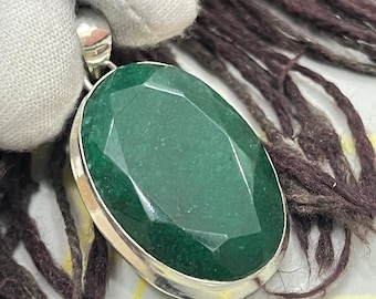 Natural Green Onyx Pendant, Large Oval Faceted Gemstone Necklace, Sterling Silver Pendant, Handmade Statement Jewelry Gift