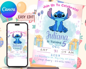 Editable Stitch Invitation Lilo Stitch Birthday Cute Invite Stitch