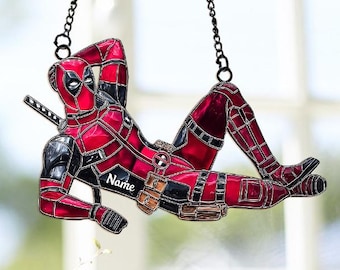 Atrapasueños personalizado de Deadpool, divertido adorno de superhéroe para ventana, regalo para fans de Marvel, arte de pared de Deadpool, adorno para sala de cine ID-1224-RM26