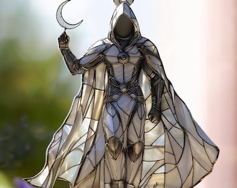 Personalized Moon Knight Portrait Suncatcher, Custom Name Marvel Comics Window Hanging, Fist of Khonshu Decor ID-0114-AZ2R