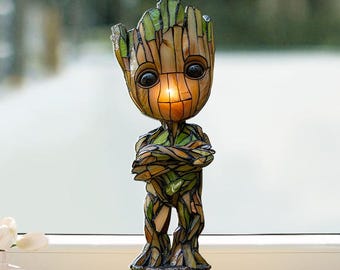 Atrapasueños de Baby Groot, Vinilo decorativo para ventana "Soy Groot", Creador de arcoíris de Guardianes de la Galaxia, Decoración de habitación con árbol alienígena adorable ID-0114-B4Y5