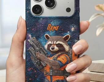 Personalized Rocket Raccoon iPhone Case, Guardians of the Galaxy Phone Cover, Custom Name Space Hero Case, Marvel Fan Gift ID-0610-TIIO