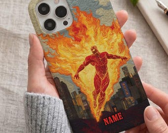Personalized Human Torch iPhone Case, Marvel Superhero Phone Cover, Custom Name Fire Case, Fantastic Four Gift, Flame Case ID-0610-G9MS