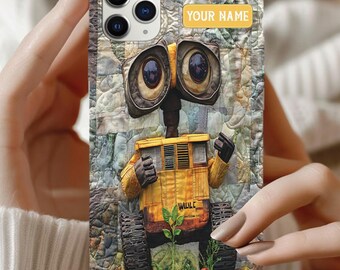 Personalized Wall-E iPhone Case, Pixar Robot Quilted Phone Cover, Custom Name Eco Hero Gift, Cute Space Movie Phone Case Cover ID-0610-WKUI