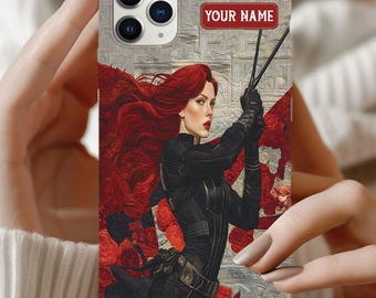 Personalized Black Widow iPhone Case, Marvel Avenger Quilted Phone Cover, Custom Name Spy Hero Gift,Action Character Phone Case ID-0610-1D7R