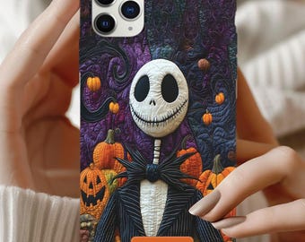 Personalized Nightmare Before Christmas iPhone Case, Jack Skellington Quilted Phone Cover, Custom Name Horror Gift, Halloween ID-0610-PJV7
