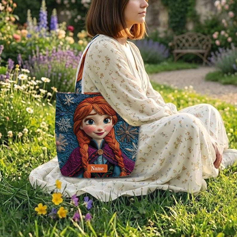 Anna Frozen Quilted Tote Bag, Disney Princess Shoulder Bag, Custom Name Winter Tote, Personalized Movie Fan Gift ID-0610-CYUE image 4
