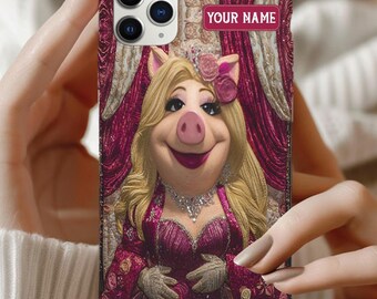 Personalized Miss Piggy iPhone Case, Glamorous Muppets Phone Cover, Custom Name Diva Case, Funny Fashionista Gift, Piggy Case ID-0610-1EDN