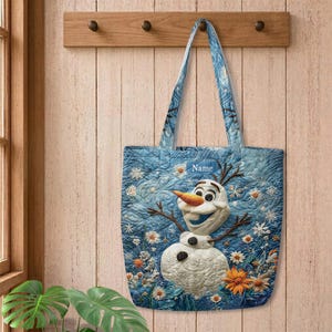 Personalized Olaf Frozen Quilted Tote Bag, Disney Snowman Shoulder Bag, Custom Name Winter Tote, Cute Movie Gift for Her ID-0610-GHEA image 4