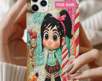 Personalized Vanellope von Schweetz iPhone Case, Wreck-It Ralph Quilted Phone Cover, Custom Name Candy Gift, Cute Case Cover ID-0610-TUME