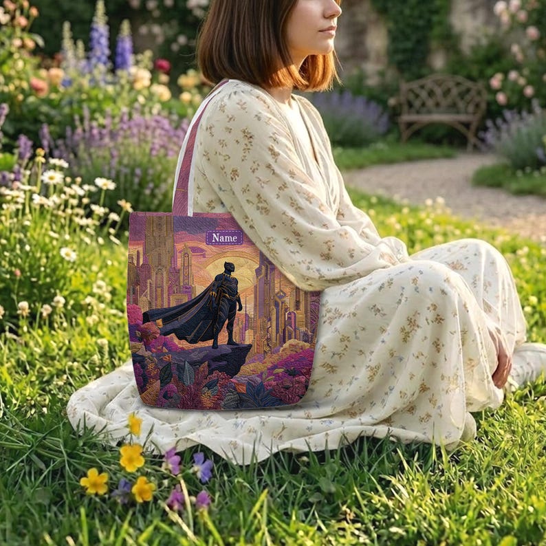 Personalized Black Panther Quilted Tote Bag, Black Panther Shoulder Bag, Custom Name Hero Tote, Magical Disney Gift for Her ID-0610-IFV2 image 5