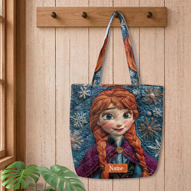 Anna Frozen Quilted Tote Bag, Disney Princess Shoulder Bag, Custom Name Winter Tote, Personalized Movie Fan Gift ID-0610-CYUE image 5