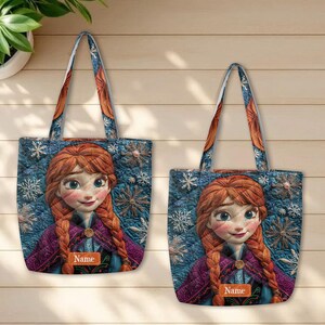 Anna Frozen Quilted Tote Bag, Disney Princess Shoulder Bag, Custom Name Winter Tote, Personalized Movie Fan Gift ID-0610-CYUE image 2