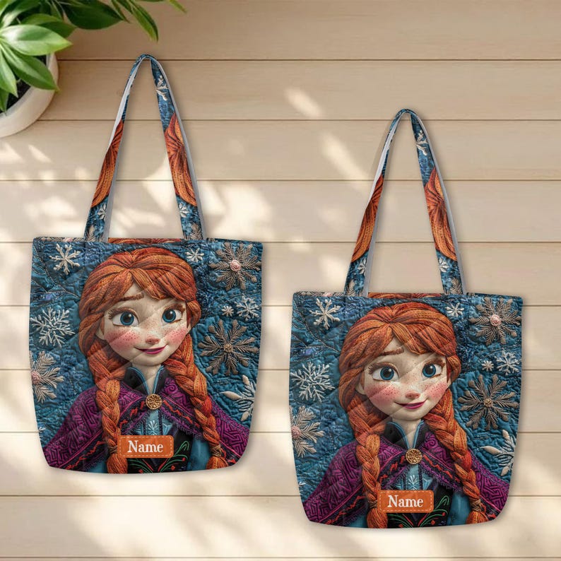 Anna Frozen Quilted Tote Bag, Disney Princess Shoulder Bag, Custom Name Winter Tote, Personalized Movie Fan Gift ID-0610-CYUE image 2