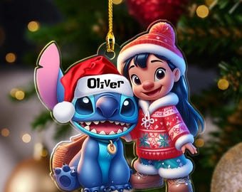 Personalized Disney Stitch Christmas Ornament, Lilo and Stitch 2D Flat Ornament, Disney Trip Holiday Gift, Disney Lovers Xmas Decor UVN-100