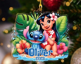 Personalized Stitch And Lilo Ornament, Disney Stitch Christmas Ornament Gift For Baby, Disney Xmas Tree, Christmas Family Ornament ZZ659