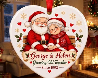 Adorno navideño personalizado para parejas 2026, adorno de cerámica "Envejeciendo juntos", regalo personalizado para abuelos, recuerdo de aniversario ZZet42-280