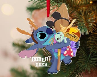 Custom Disney Stitch Pooh Honey Moana Christmas Ornament, Personalized Funny Stitch Ornament, Lilo & Stitch Christmas Tree Decor Gift ZZ524