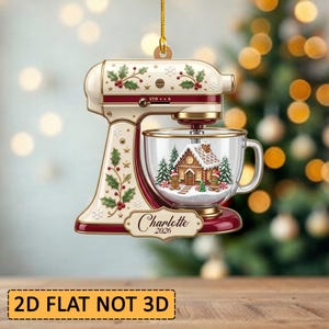 Personalized Christmas Stand Mixer 2D Flat Acrylic Plywood Ornament Custom Name Baker Keepsake Gingerbread Bowl Holiday Gift QNUH