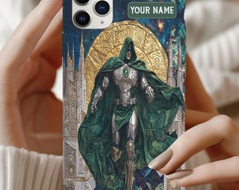 Personalized Doctor Doom iPhone Case, Marvel Villain Quilted Phone Cover, Custom Name Dark Fantasy Gift, Comic Villain Case ID-0610-C2MS