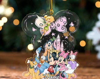 Personalized Watercolor Disney Mickey friends Christmas Ornament, Disney castle Disneyland Disney world Christmas Tree Hanging Decor ZZ759