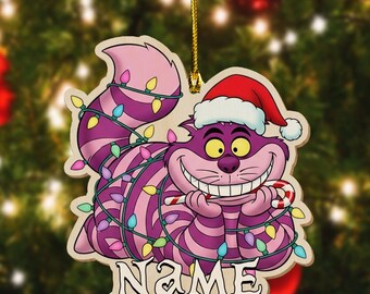 Personalized Cheshire Cat Ornament, Disney Family Christmas Tree Decor, Cute Fairy Tale Characters Personalized Holiday Gift UNE-2
