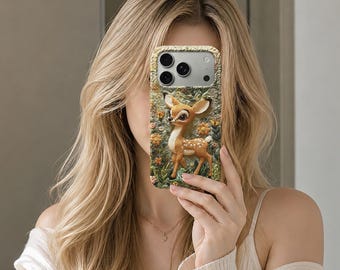 Personalized Bambi Floral iPhone Case, Disney Fawn Phone Cover, Custom Name Deer Case, Cute Forest Animal Gift for Her ID-0610-HGSG