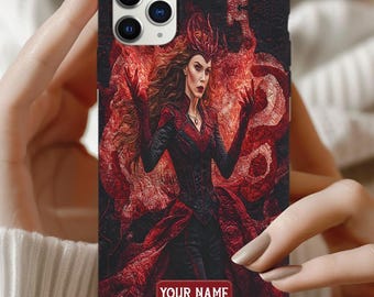 Personalized Scarlet Witch iPhone Case, Marvel Magic Phone Cover, Custom Name Chaos Case, Wanda Fan Gift, Superhero Phone Case ID-0610-KORW
