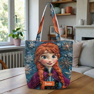 Anna Frozen Quilted Tote Bag, Disney Princess Shoulder Bag, Custom Name Winter Tote, Personalized Movie Fan Gift ID-0610-CYUE image 3