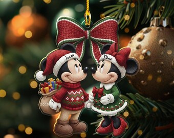 Mickey and Minnie Christmas Ornament, Mickey Acrylic Ornament, Minnie Ornaments, Disney Christmas Baubles, Christmas Tree Decor UN-V10