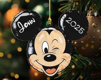 Personalized Mickey 2025 Ornament, Custom Name Disney Balloon Gift, Mouse Ears Keepsake, Family Trip Souvenir Xmas Decor, Holiday Gift ZZ670
