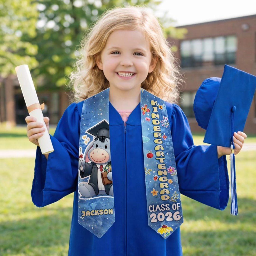Donkey Grad Personalized Eeyore Kid Graduation Stole, Custom Donkey Character Grad ...