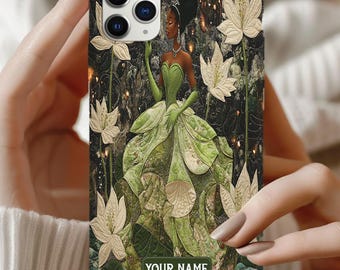 Personalized Princess Tiana iPhone Case, Disney Princess Phone Cover, Custom Name Lotus Case, Fairytale Gift,Elegant Phone Case ID-0610-OPVT