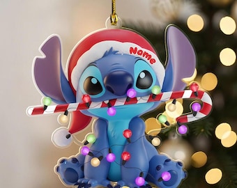 Custom Stitch Christmas 2D Flat Acrylic Ornament, Disney Xmas Ornament Hanging, Stitch Lover Christmas Tree Decor Gift ZZ440