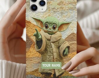 Personalized Grogu iPhone Case, Star Wars Baby Yoda Phone Cover, Custom Name Mandalorian Case, Cute Space Alien Gift, Fan Case ID-0610-K2LC
