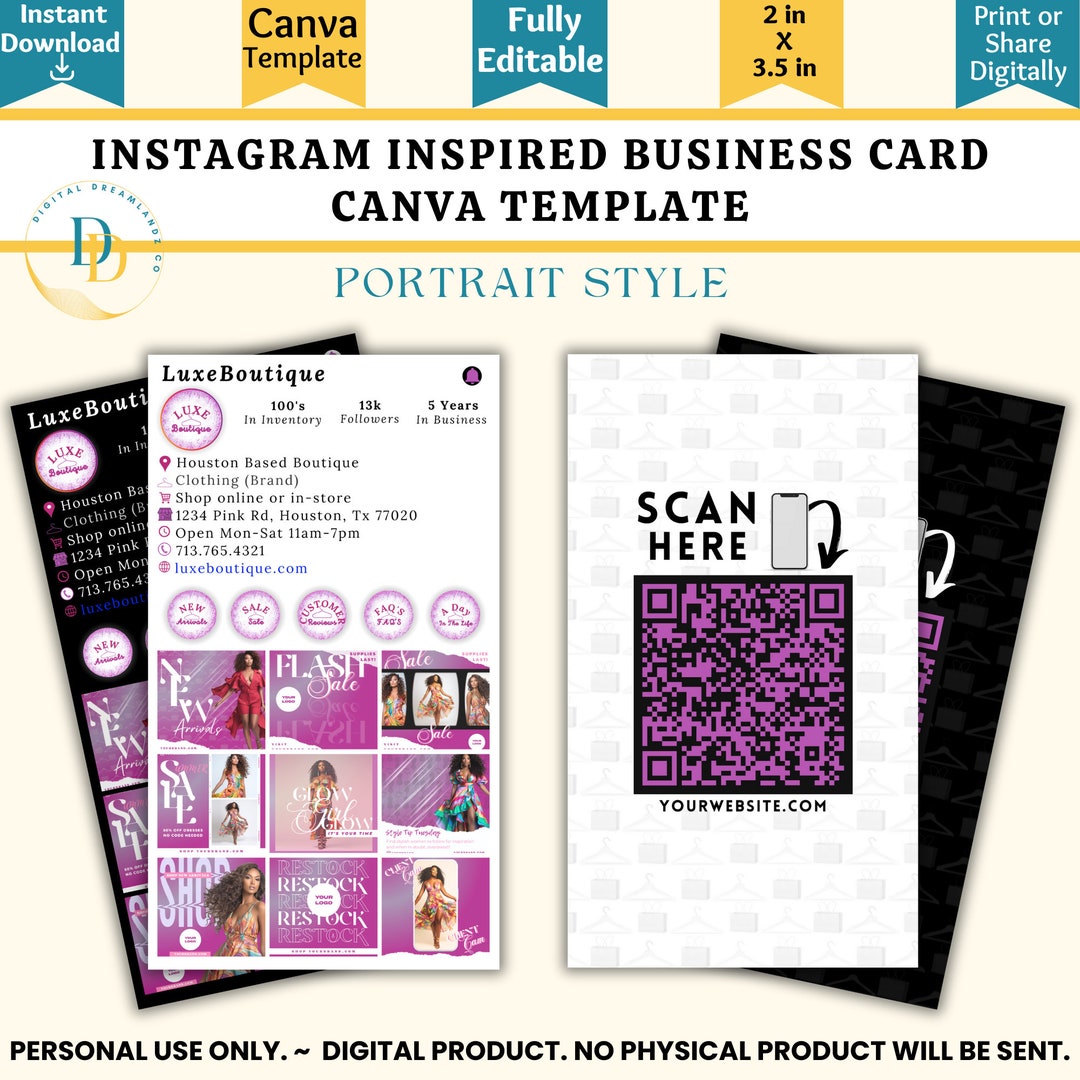 Instagram Business Card Template, Editable Business Card, IG Business