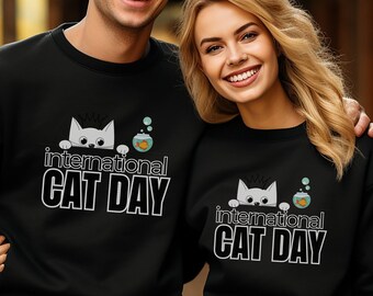 internaltionl cat day sweatshirt, cat sweatshirt,cat lover, fall sweatshirt, retro halloween, halloween gift, spooky cat, gift for halloween