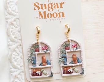 Pendientes de estantería estilo Cottagecore: pendientes de arcilla polimérica, hechos a mano, ligeros y llamativos.