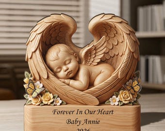 Personalized Baby Memorial Wooden Block, Baby In Angel Wings Miscarriage Gift, Infant Loss Remembrance Keepsake, Memorial Love ID-0407-RHPM