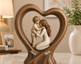 Personalized Mom & Child Wooden Heart Block, Custom Name Family Keepsake, Mother’s Day Gift, Mom Decor, Son or Daughter Gift UPH-1