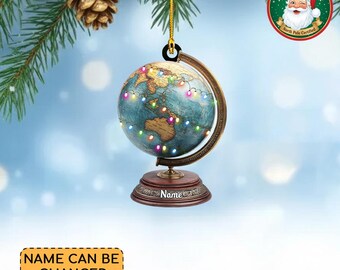 Personalized Antique Globe Ornament, World Globe Ornament, Unique Appreciation Ornament Gift, Graduation Ornament, Travel Ornament NN1-1453