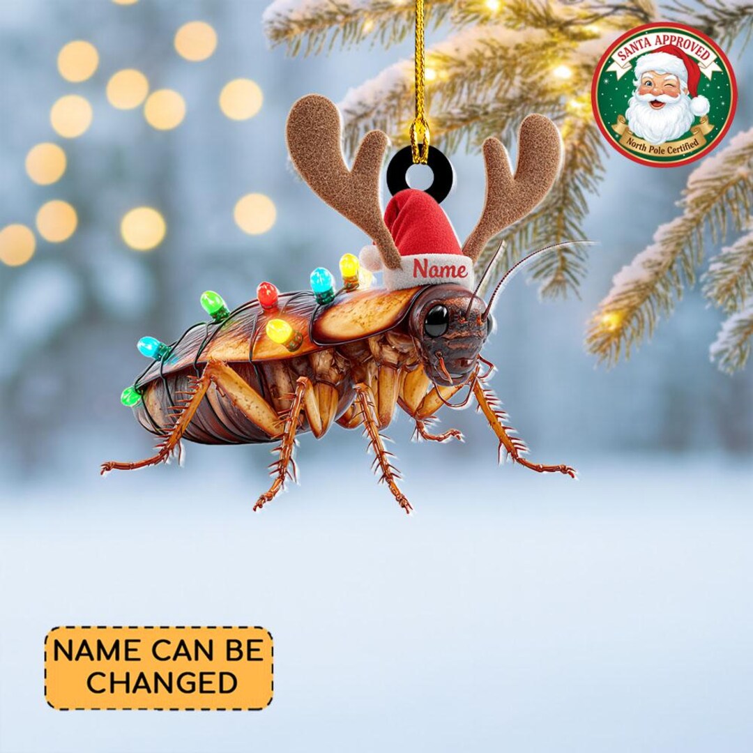 Personalized Cockroach Christmas Ornament, Cockroach Hat Reindeer Flat ...