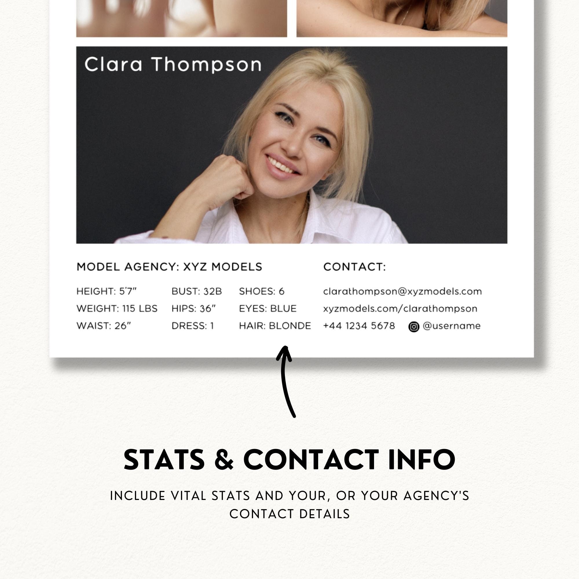 Model Comp Card Back Modeling Comp Card Template, Editable Model Comp Card, Zed Card ...