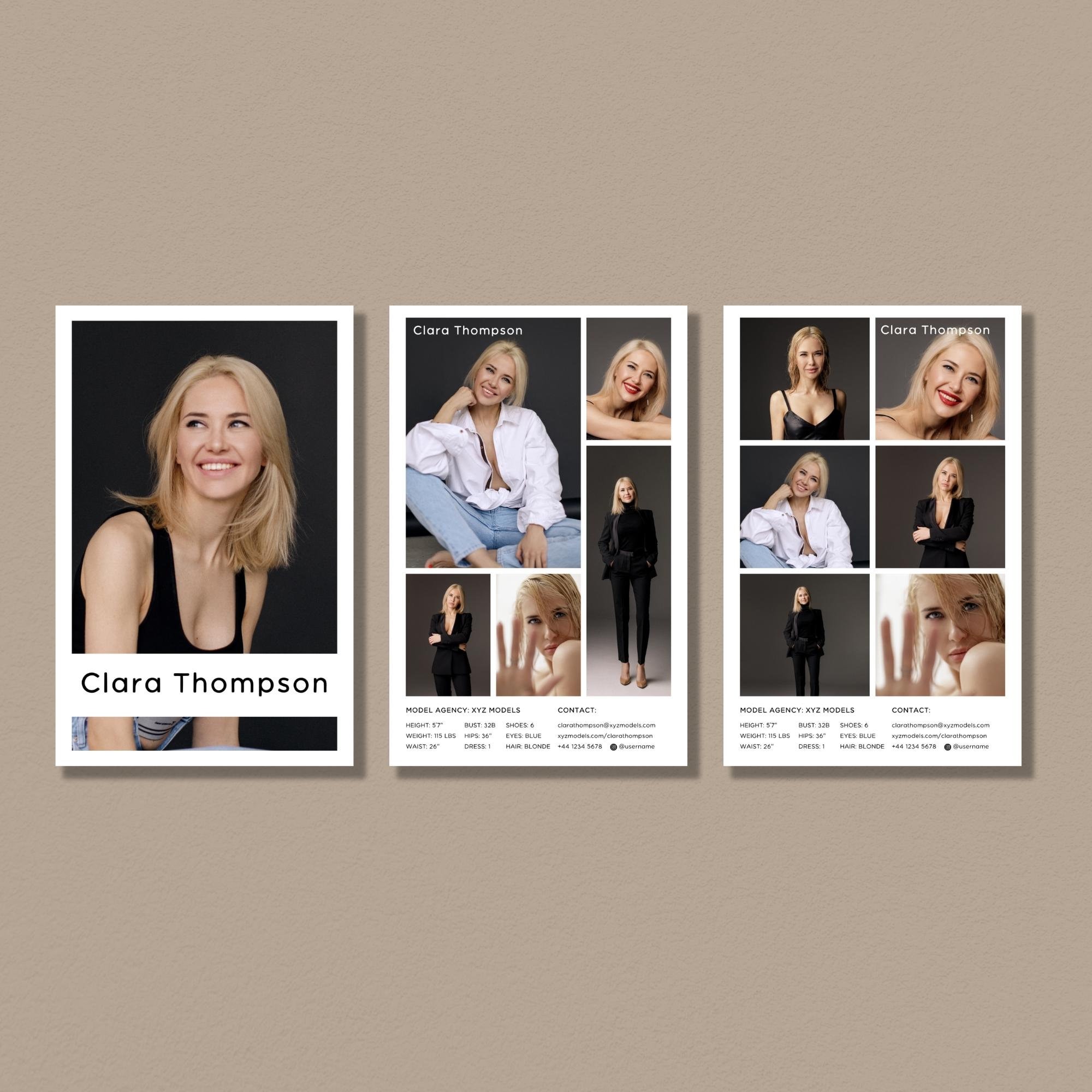 Model Comp Card Back Modeling Comp Card Template, Editable Model Comp Card, Zed Card ...