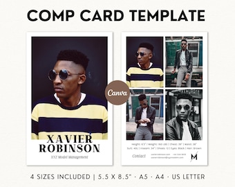 Male Model Comp Card Template, Modeling Comp Card Canva Template, Modelling Fashion Resume Portfolio, Composite Card, Z Card, Zed Card